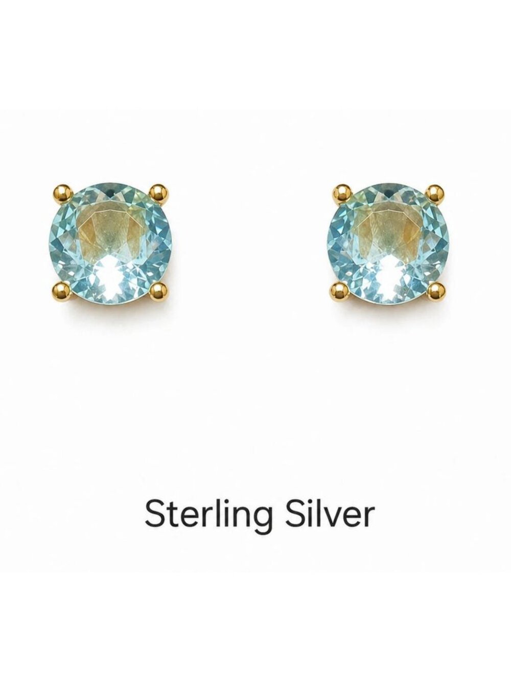 Genuine 2.10 Cts Aquamarine Stud Earrings 14k Yellow Gold Plated (.925)